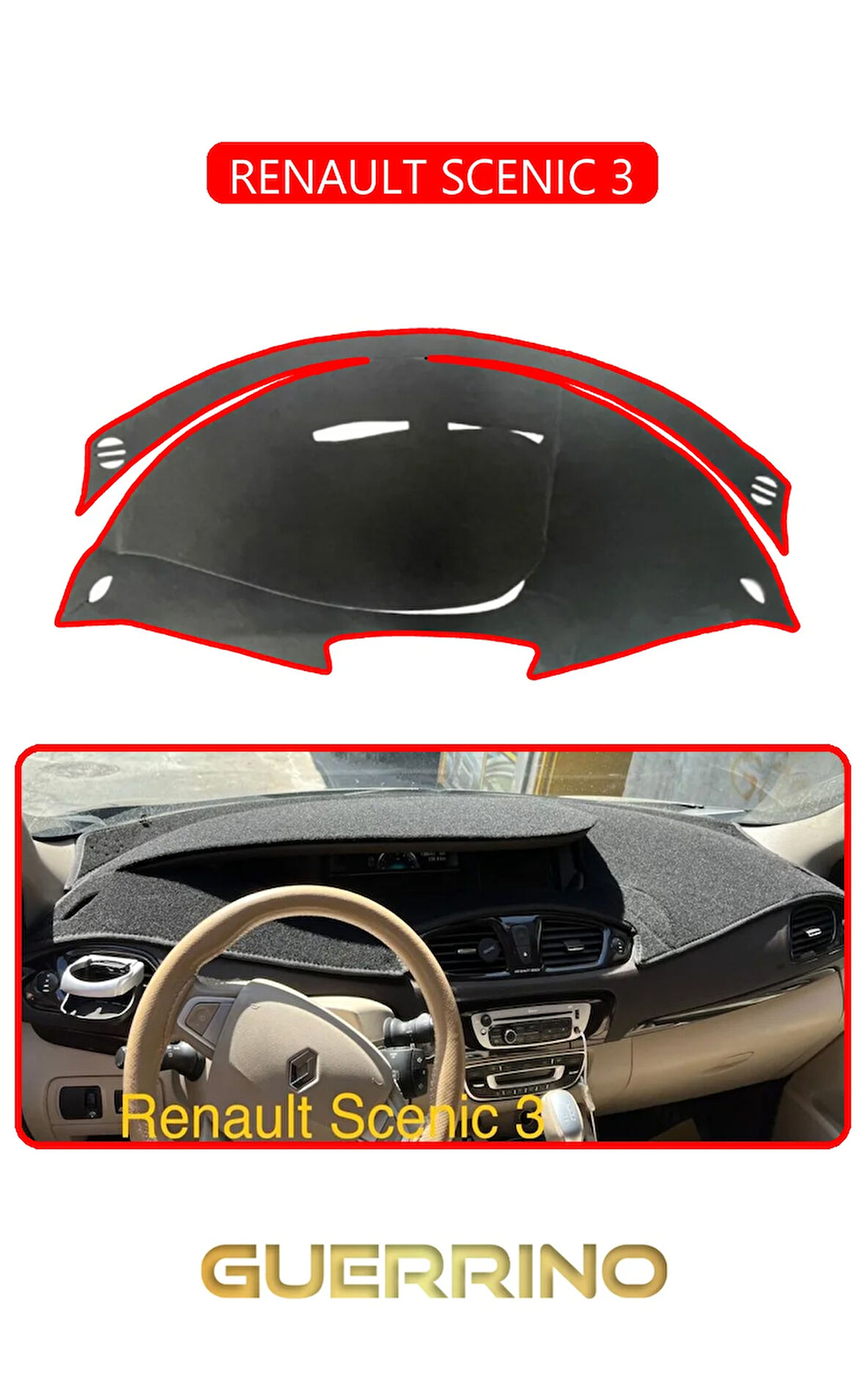 RENAULT SCENIC 3TORPİDO KORUMA HALISI KIRMIZI KENAR