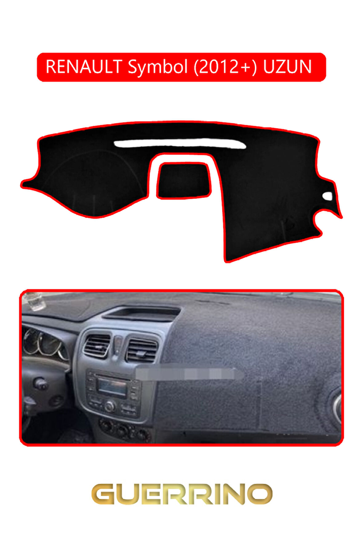 RENAULT Symbol (2012+) UZUN TORPİDO KORUMA HALISI KIRMIZI KENAR