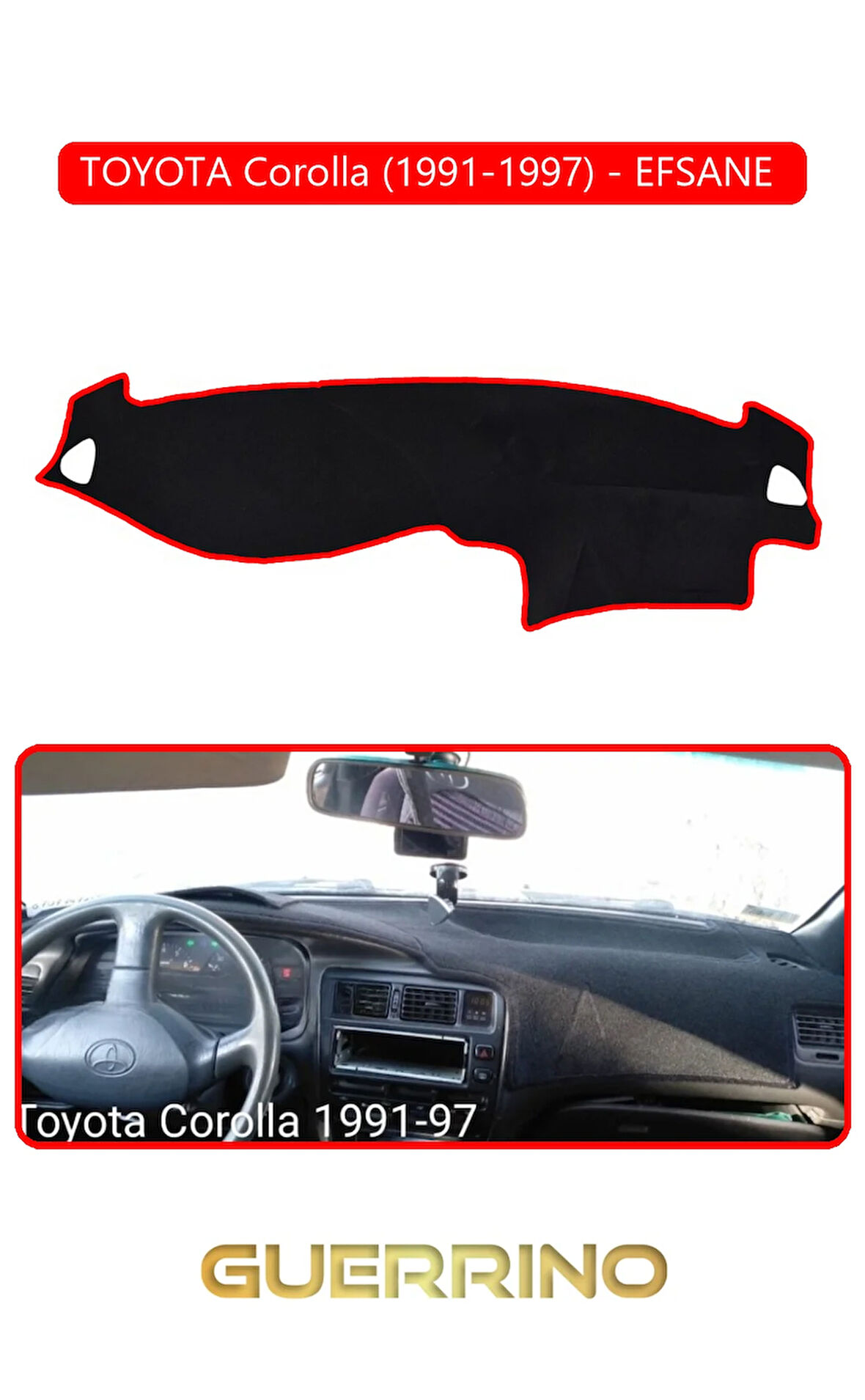 TOYOTA Corolla (1991-1997) - EFSANE TORPİDO KORUMA HALISI KIRMIZI KENAR