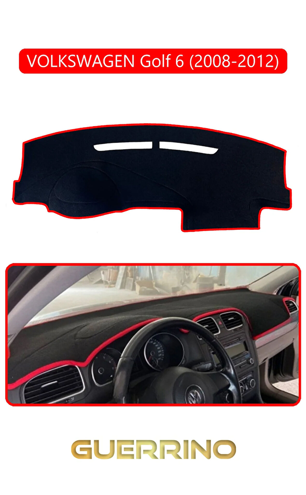 VOLKSWAGEN Golf 6 (2008-2012)TORPİDO KORUMA HALISI KIRMIZI KENAR