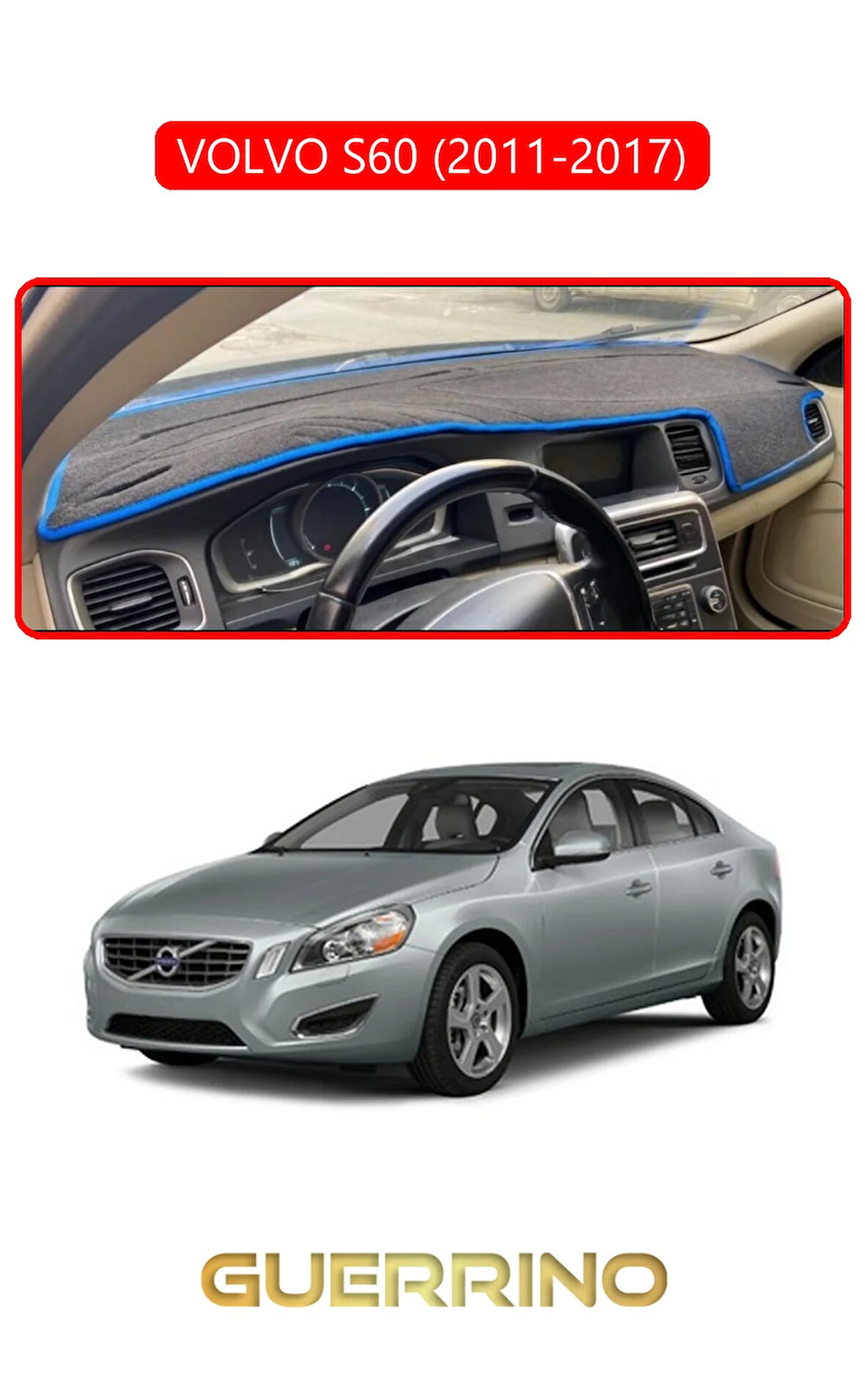 VOLVO S60 (2011-2017)TORPİDO KORUMA HALISI KIRMIZI KENAR
