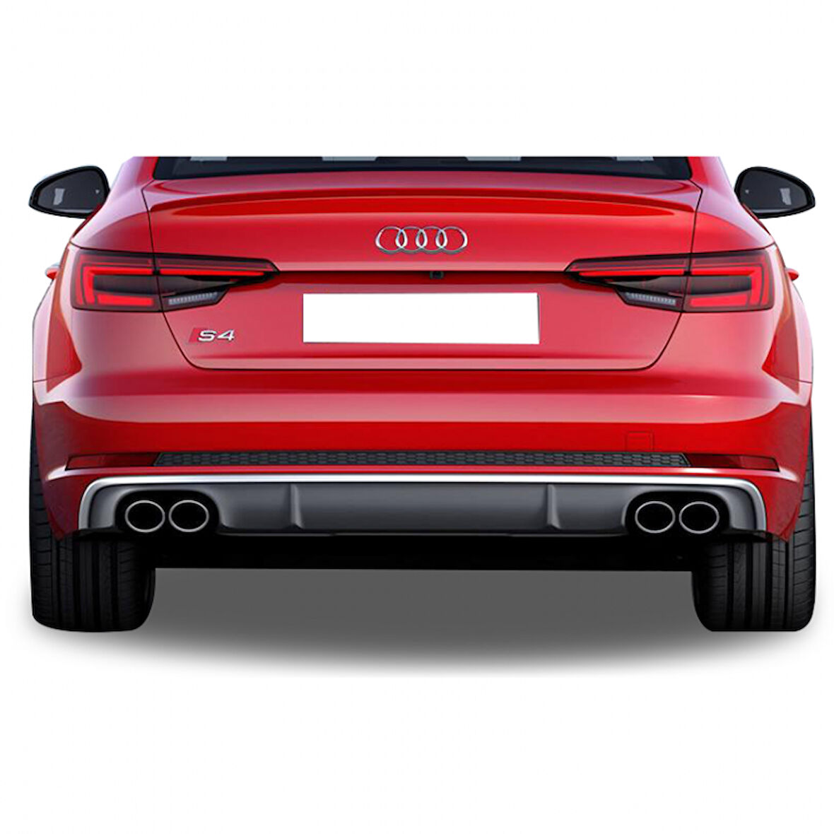 Audi A4 B9 2016 Sonrası 4 Çıkışlı S4 Arka Tampon Eki - Difüzör (Plastik)(Boyasız)