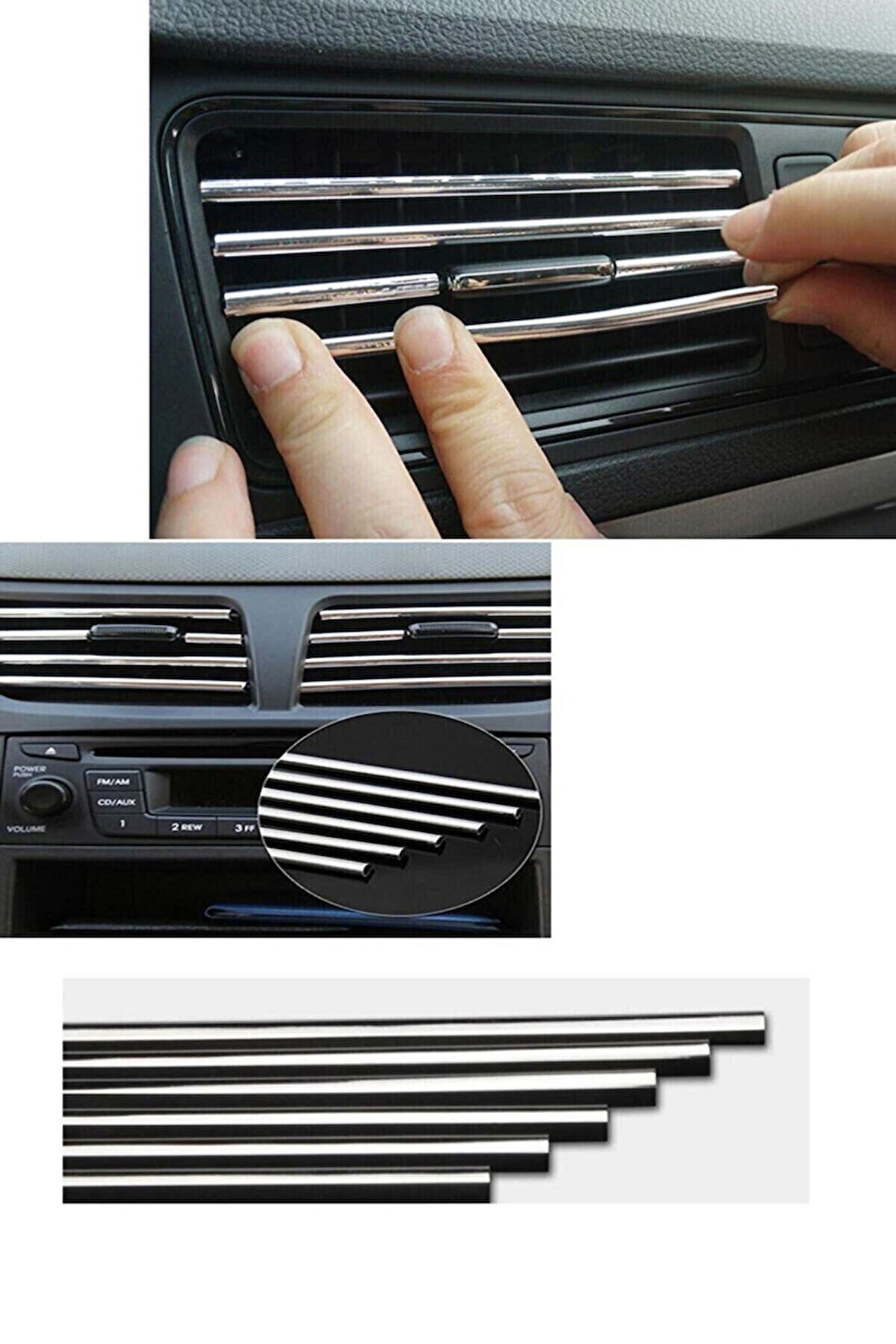 Araç Içi Klima Izgarasına Geçmeli Klima Süsü Havalandırmaya Geçme Renkli Çıta Krom Gümüş