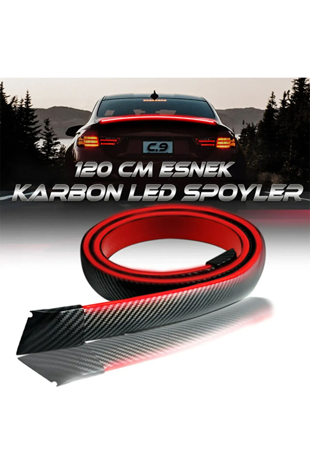 Oto Ledli Spoiler Bagaj Üstü Ledli Esnek Karbon Bagaj Çıtası Su Geçirmez Spoiler Universal 120 Cm