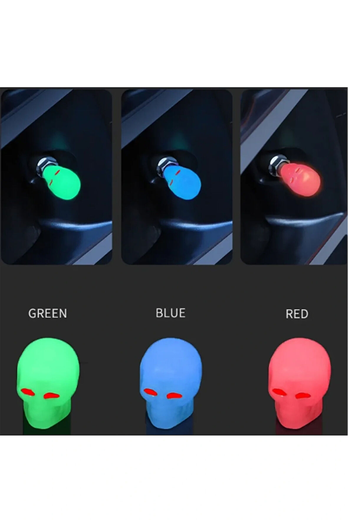 Kırmızı Kuru Kafalı Fosforlu Araç Sibop Kapağı