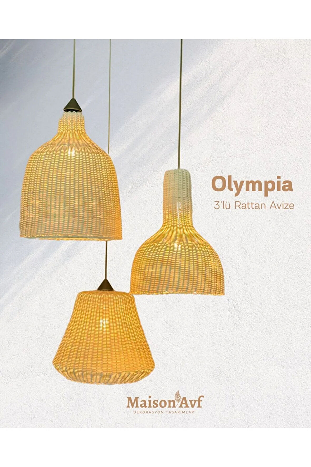 3’lü Olympia Rattan Avize Set