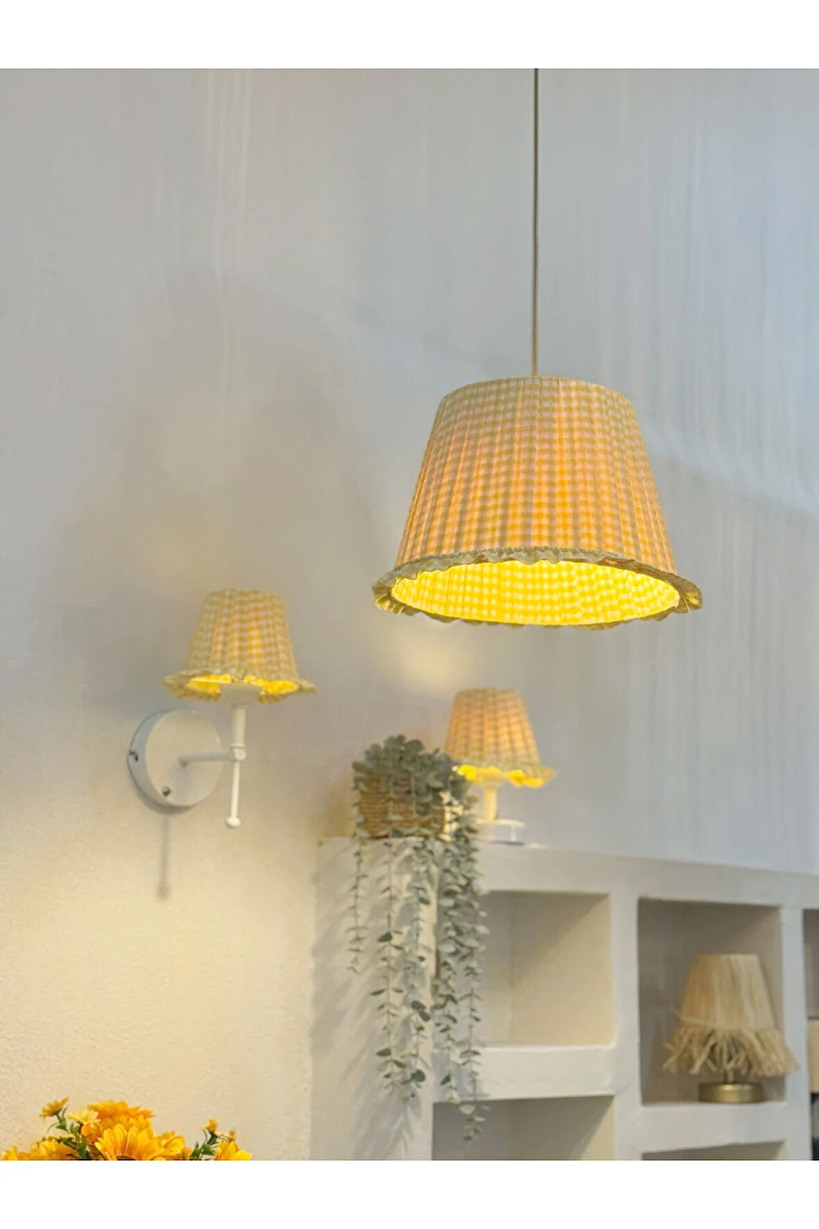 Sarı Pötikare Sarkıt Avize