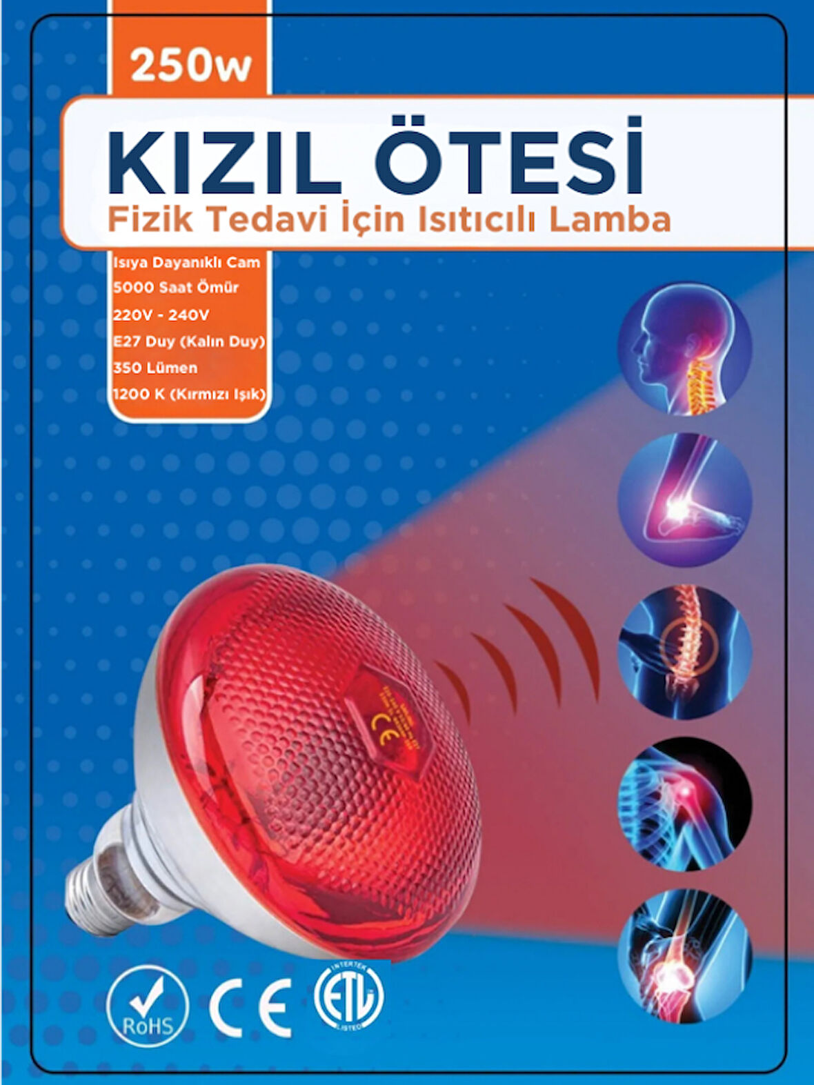 Avarson 250W Kızılötesi (infrared) Isıtıcılı Fizik Tedavi Lambası (Kırmızı Işık) E27 (Kalın Duy)