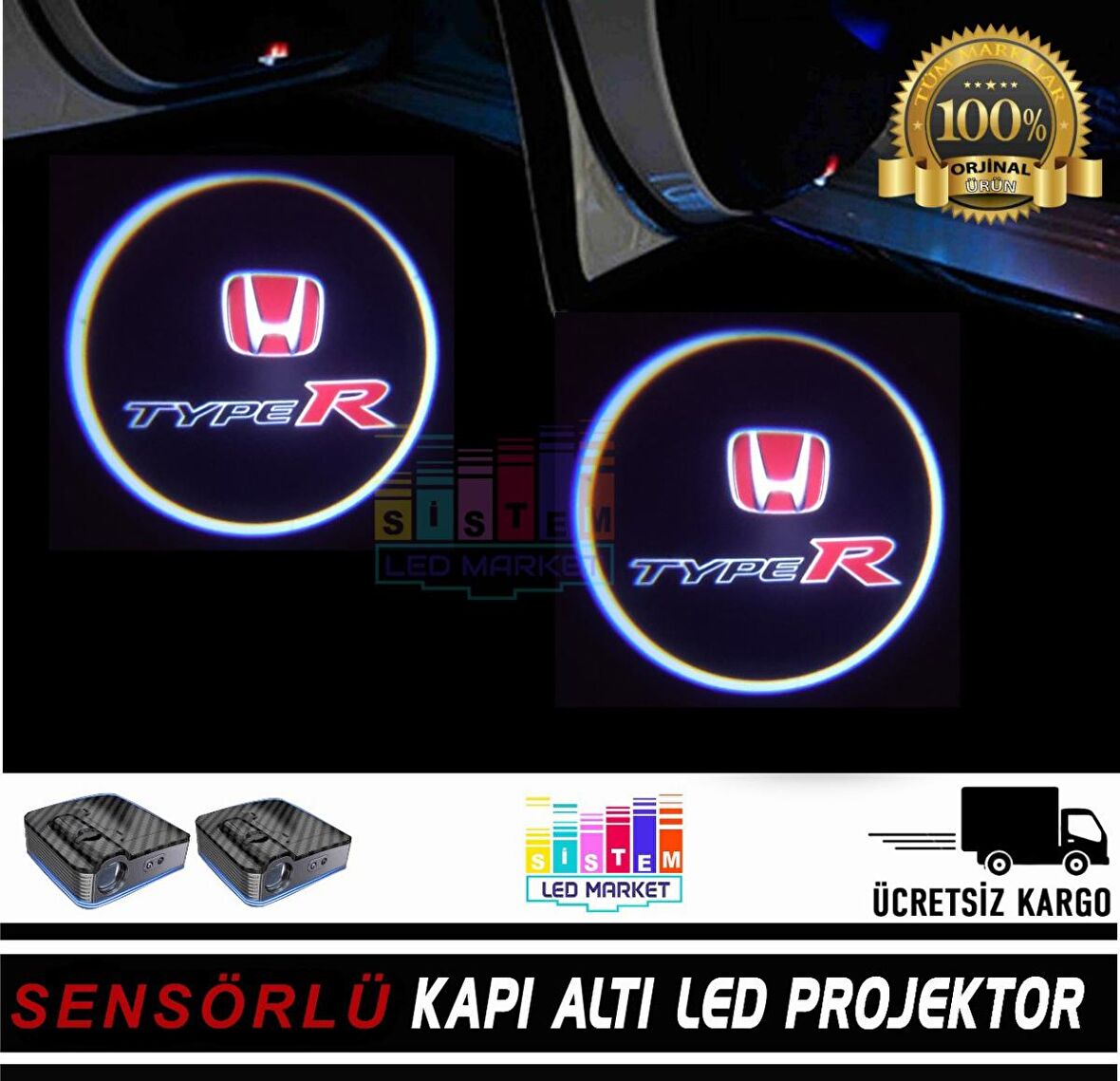 Honda Typer Araçlar İçin Pilli Yapıştırmalı Kapı Altı Led Logo