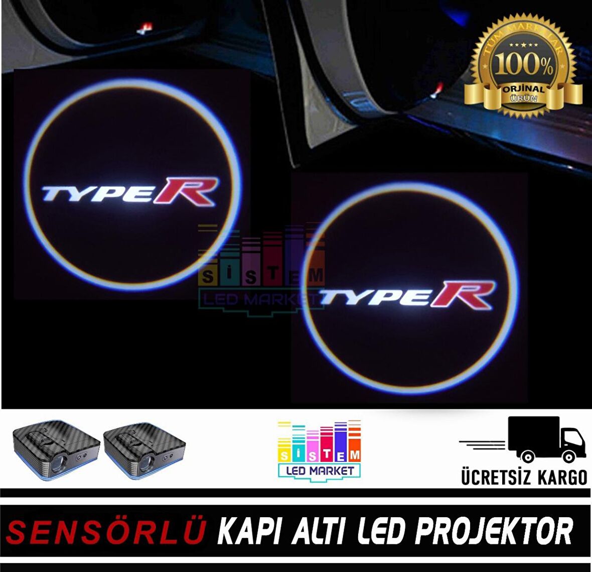 Honda Typer Araçlar İçin Pilli Yapıştırmalı Kapı Altı Led Logo