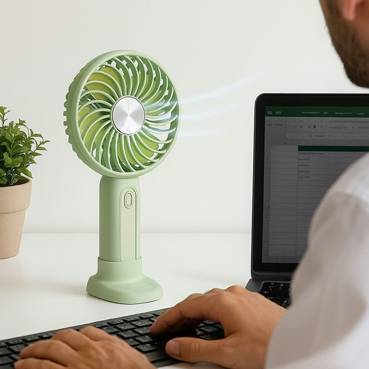 Masa Üstü Standlı USB ile Şarj Obilen 3 Ayarlı Fan Modlu Çanta Tipi El Fanı