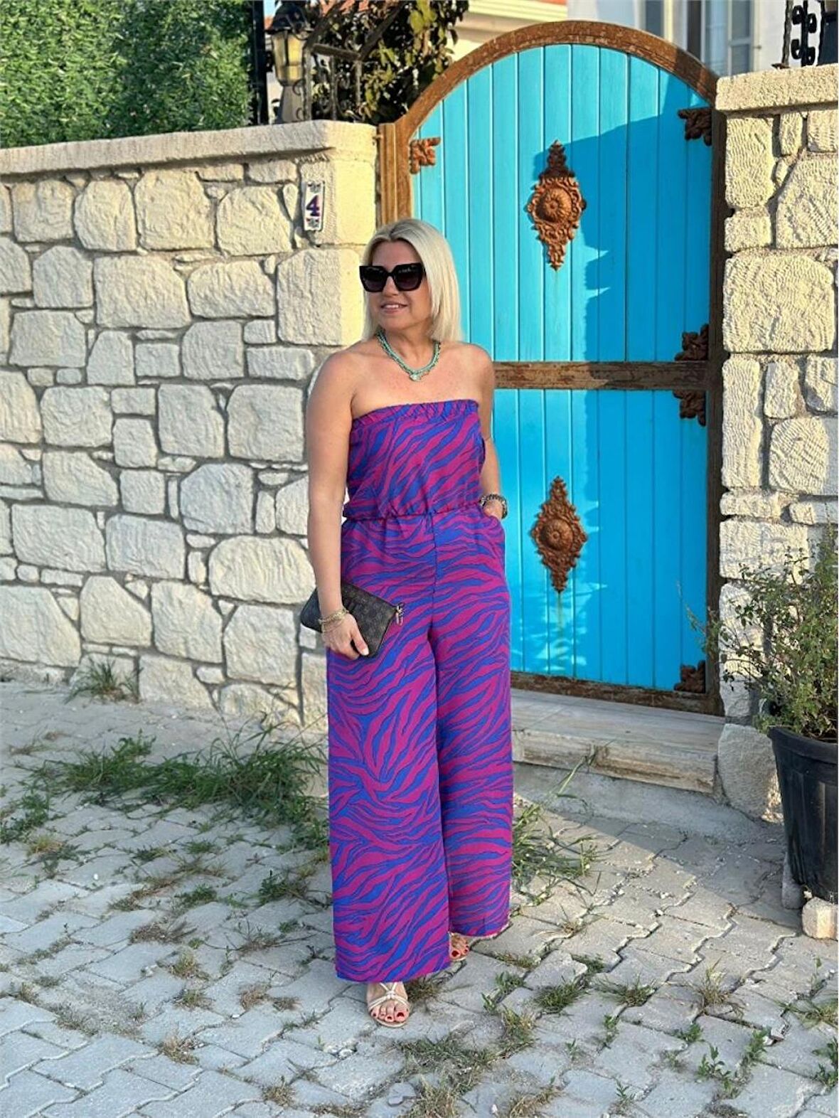 Mor Straplez Beli Lastikli Viskon Tulum