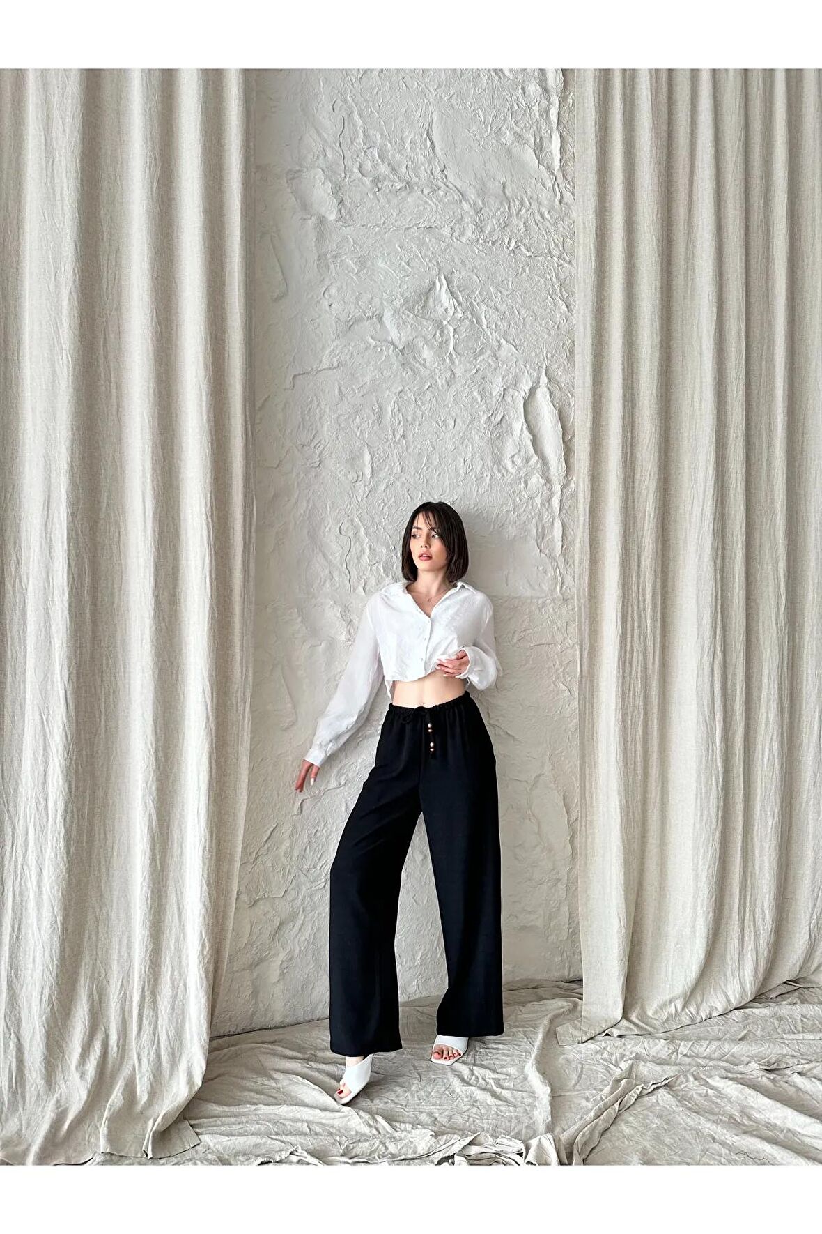 Beli ayarlanabilir, lastikli  yüksek bel pantolon