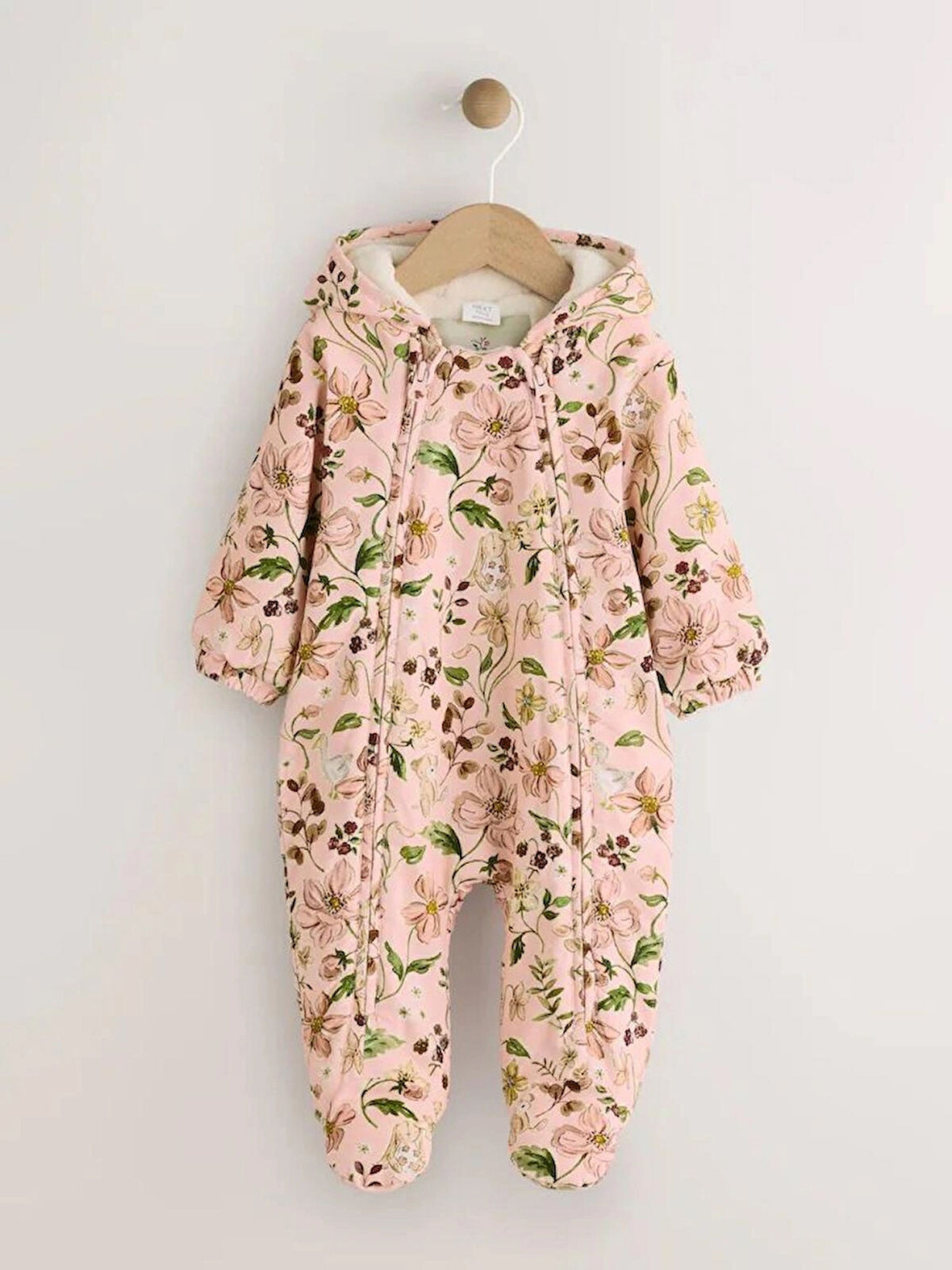 Next Baby Krem Kahve  Pembe Tam Polar Astarlı Kapüşonlu Astronot Tulum