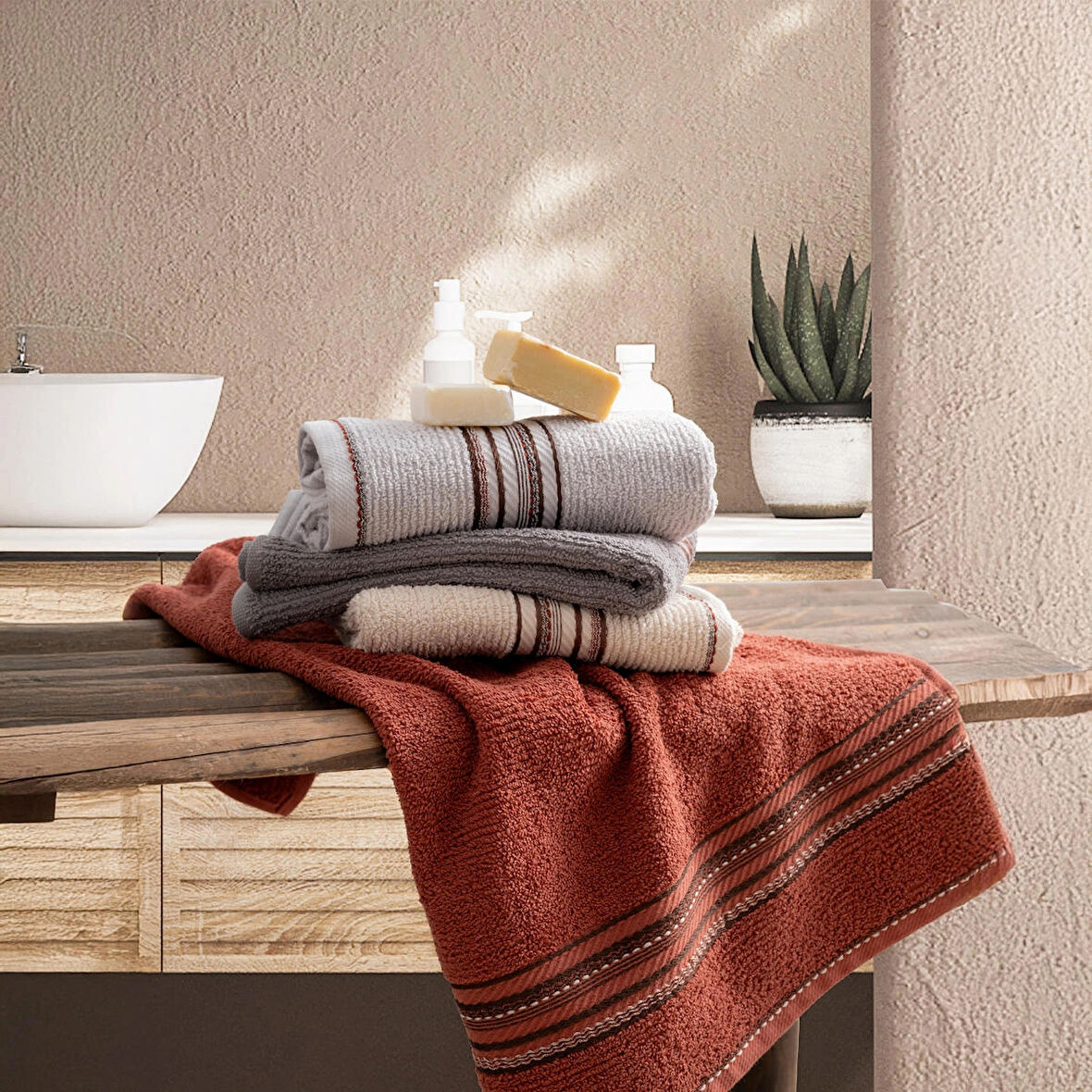 Ticotto Suna 50×85 cm %100 Pamuk Havlu Seti – 4’lü, Yüksek Emici, Yumuşak, El Yüz Havlusu