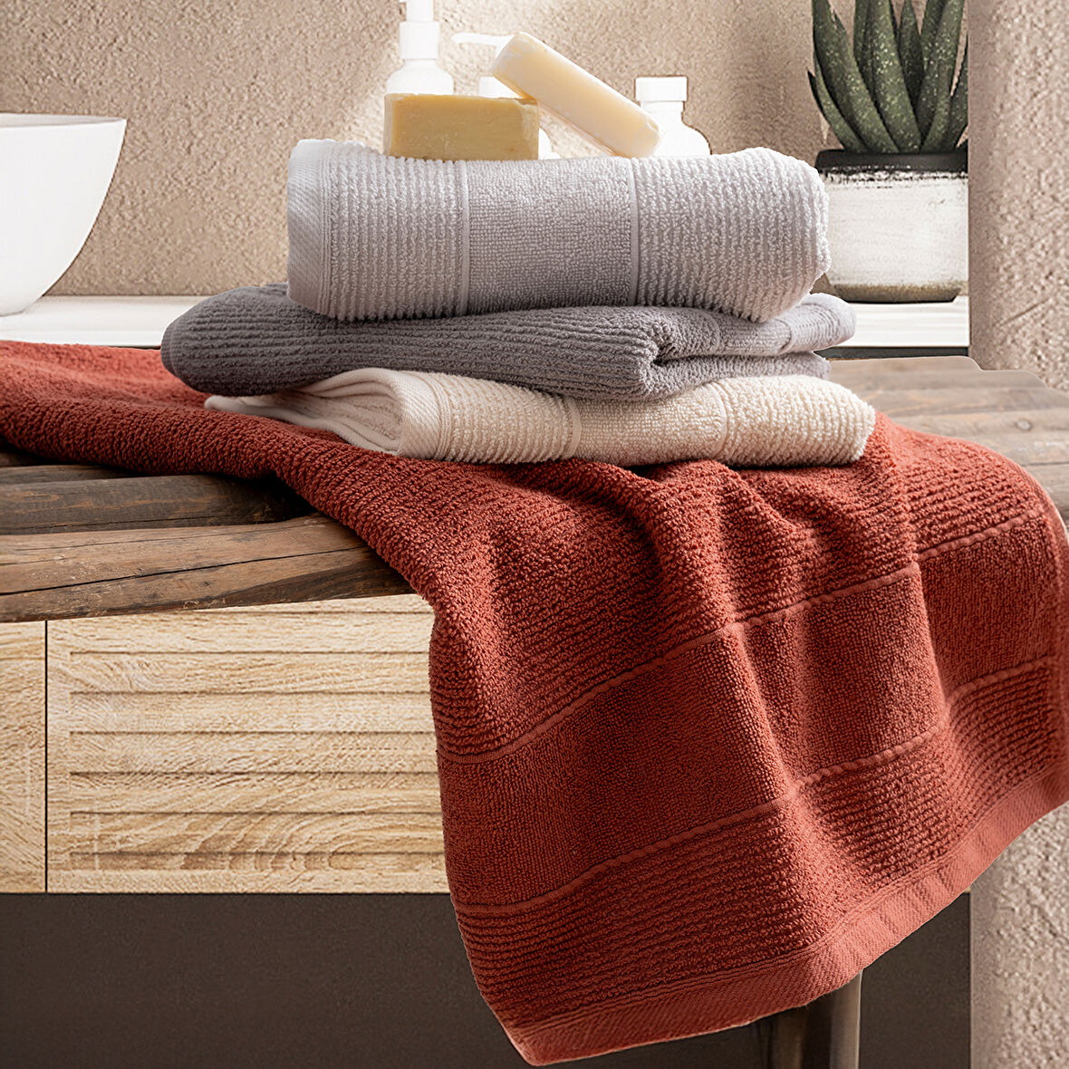 Ticotto Duru 50×85 cm %100 Pamuk Havlu Seti – 4'lü, Yüksek Emici, El Yüz Havlusu