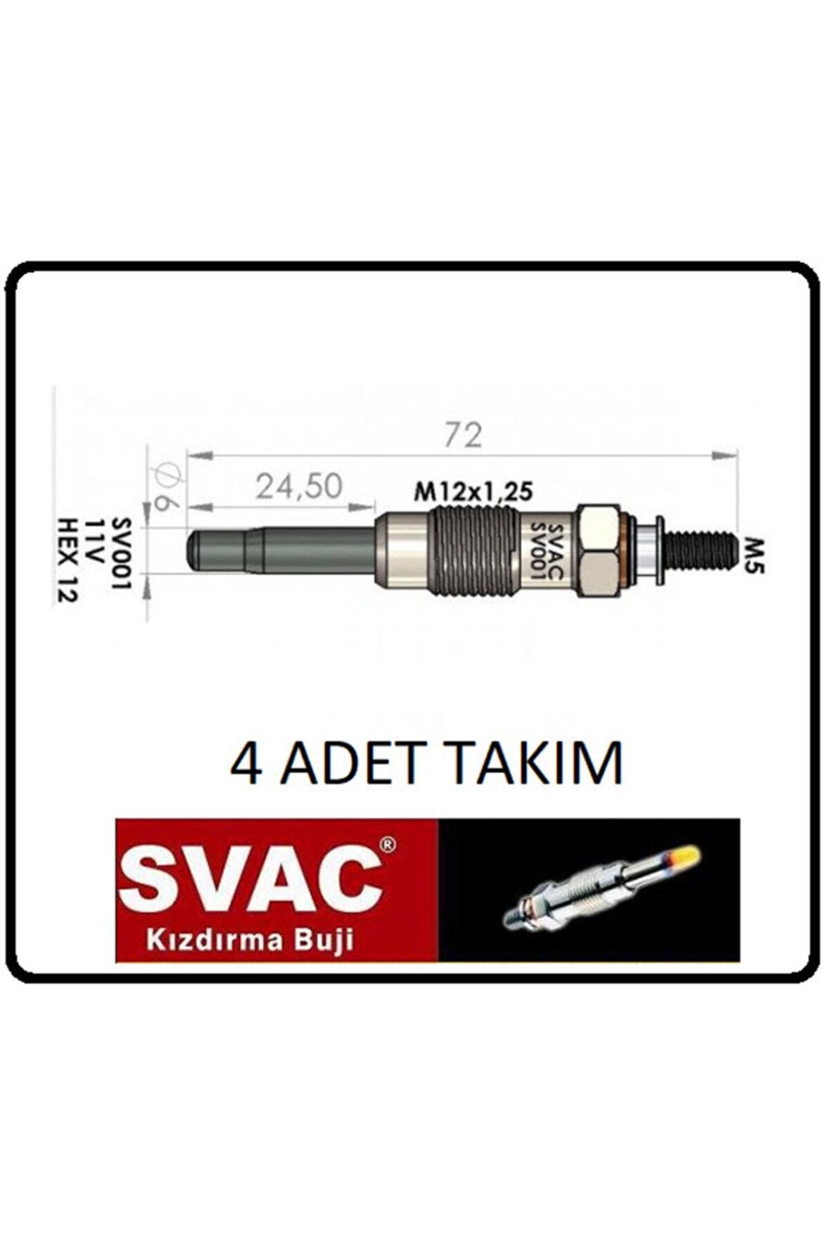 Kızdırma Bujisi 11v Boxer Partner J9 Master Trafic-sv001 4 Ad.takım Oem No: 46072001