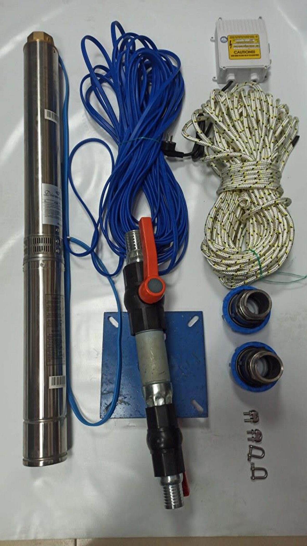 4SDM2/22 1,5HP ALARKO 25 MT YASSI KABLOLU VE PANOLU 50 MT HALATLI ÇİFT VANALI AKITMA BAŞLIKLI MONOFAZE TAKIM DALGIÇ POMPA