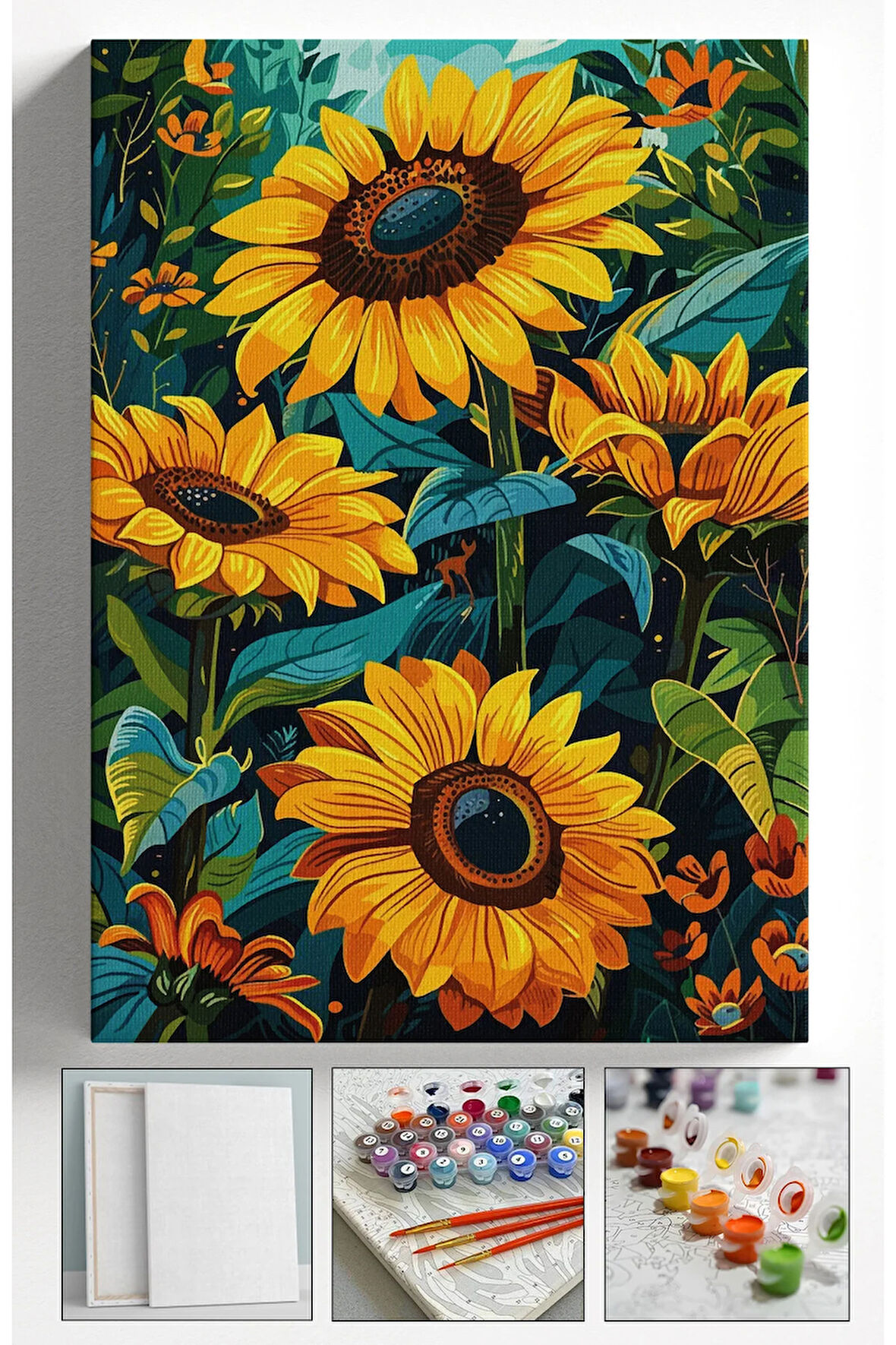 Sayılarla Boyama Çerçeveli Hobi Seti Numaralı Tuval Fırça Boya Dahil Kasnaklı 40X50 Cm