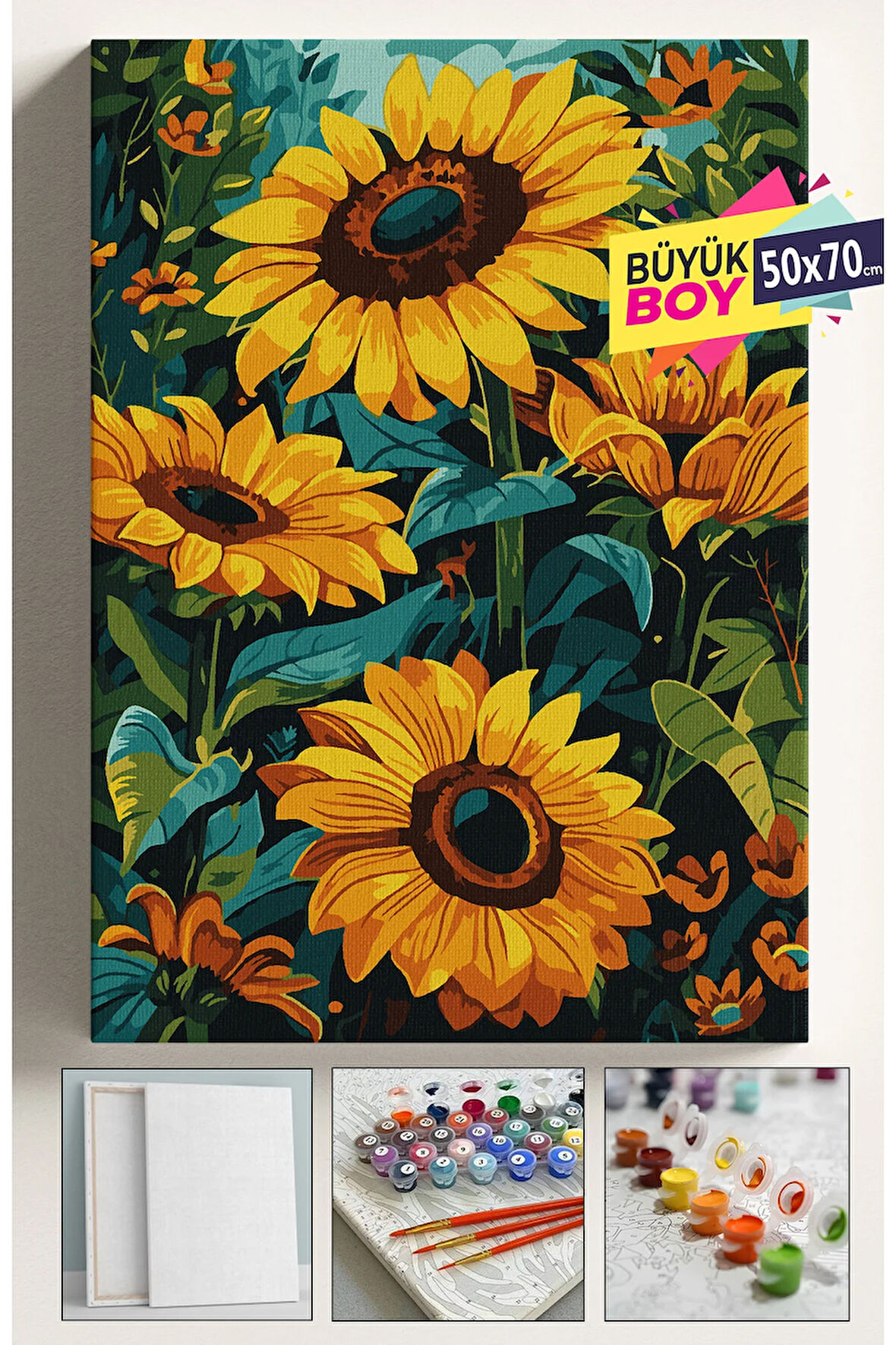 Sayılarla Boyama Seti Numaralı Tuval Fırça Boya Dahil Kasnaklı Set 50x70 Cm - AYÇİÇEĞİ 1903