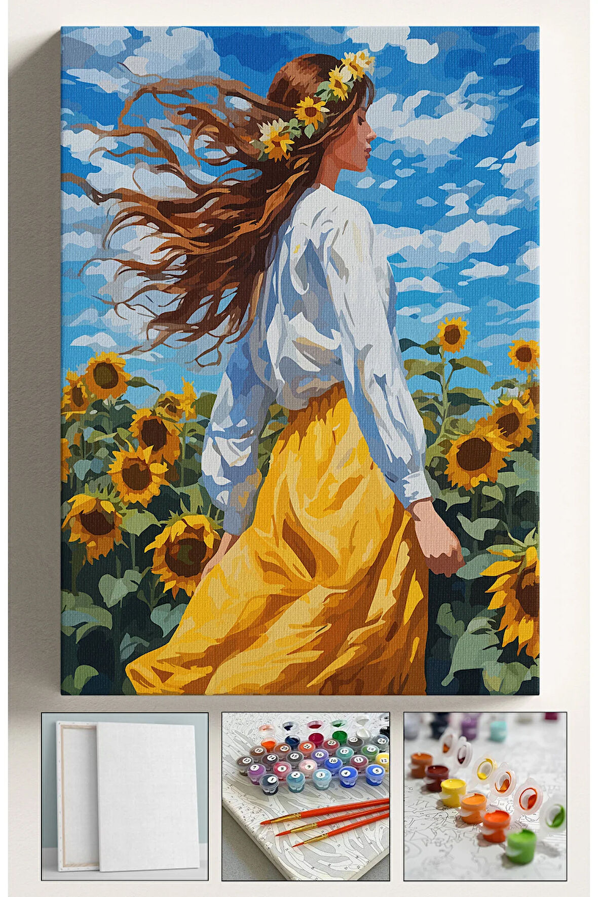 Sayılarla Boyama Seti Numaralı Tuval Fırça Boya 40x50 Cm - AYÇİÇEĞİ TARLASI