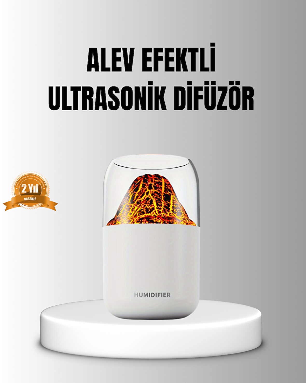 Alev Efektli Ultrasonik Uçucu Yağ Difüzörü 280ml Su Tanklı ve Sessiz Çalışma Özellikli