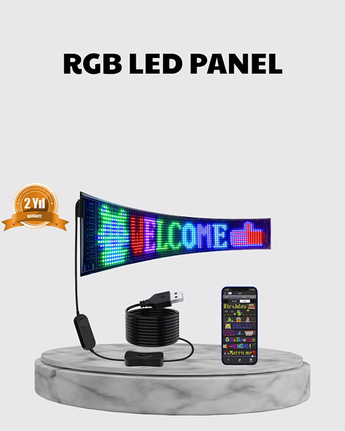 RGB LED Panel – Çok Renkli, Kumandalı, USB Bağlantılı Yazı ve GIF Gösterimli Akıllı Lamba