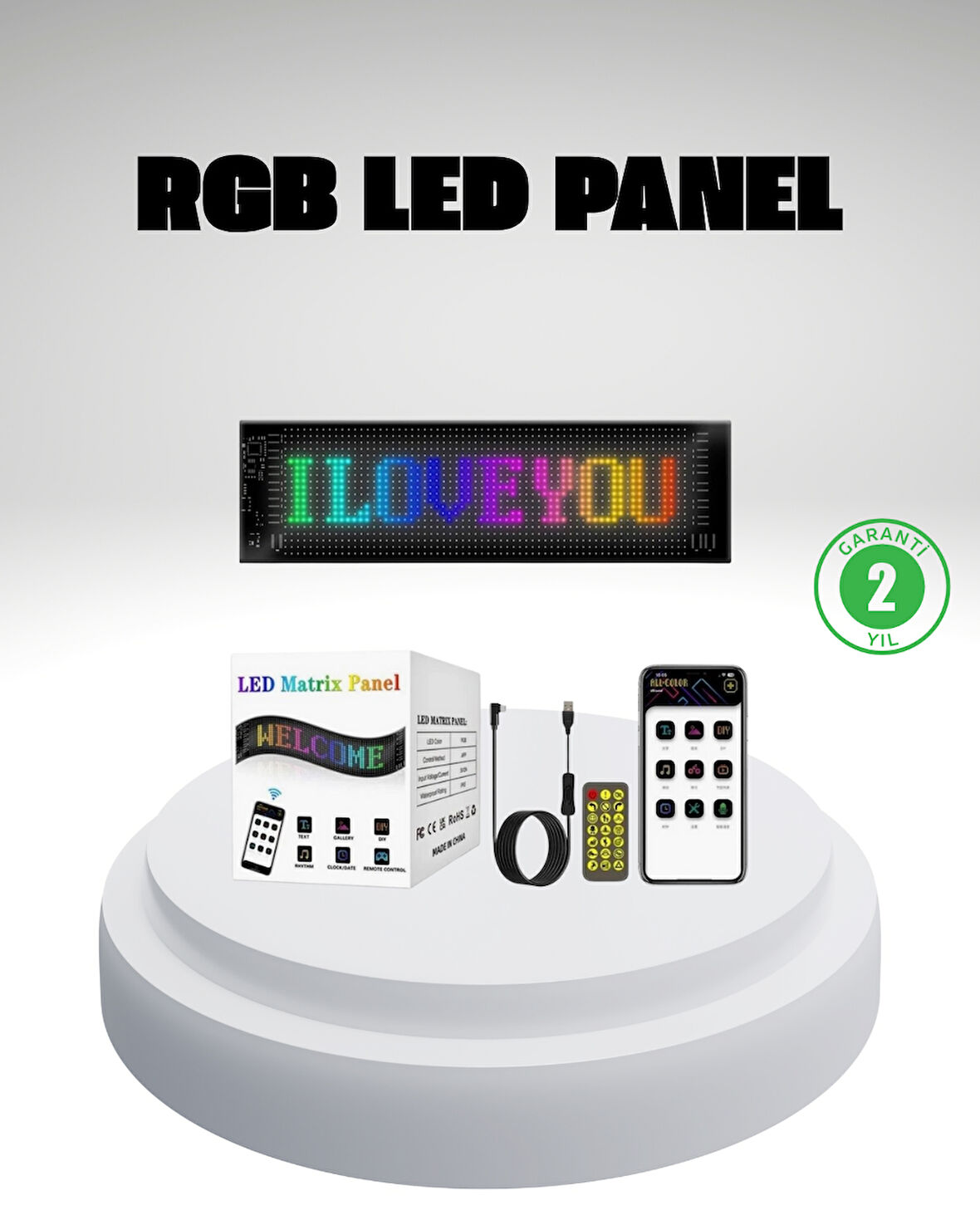 RGB LED Panel – Mobil Uyumlu, Yazı ve GIF Destekli, USB Bağlantılı Dekoratif Ekran