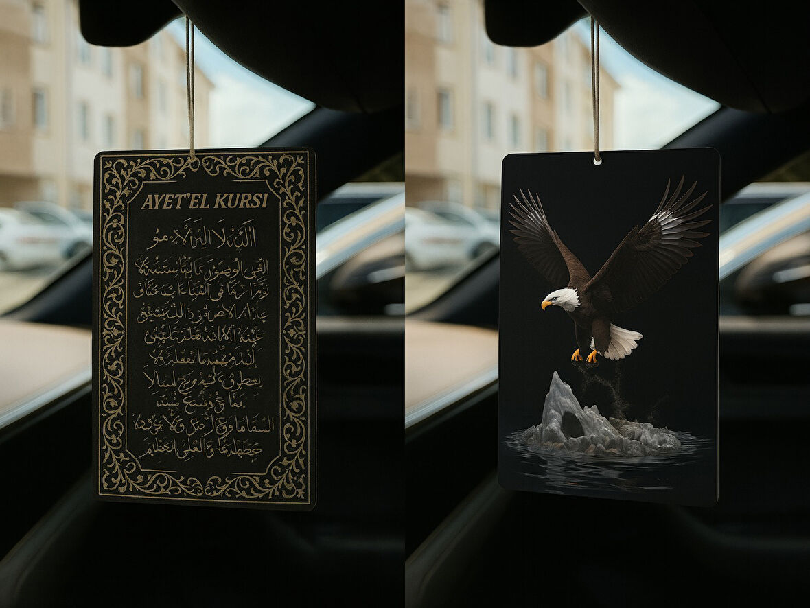 Ayetel Kürsi ve Kartal - İkili Oto Kokusu - Dekoratif Araç Kokusu ve Aksesuarı