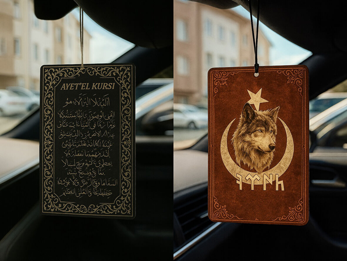 Ayetel Kürsi ve Göktürk Türk Kurt - İkili Oto Kokusu - Dekoratif Araç Kokusu ve Aksesuarı