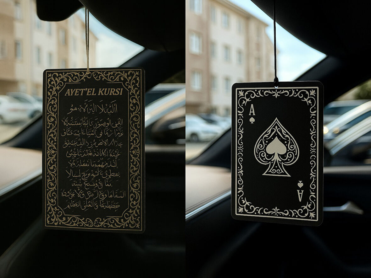 Ayetel Kürsi ve Maça As - İkili Oto Kokusu - Dekoratif Araç Kokusu ve Aksesuarı