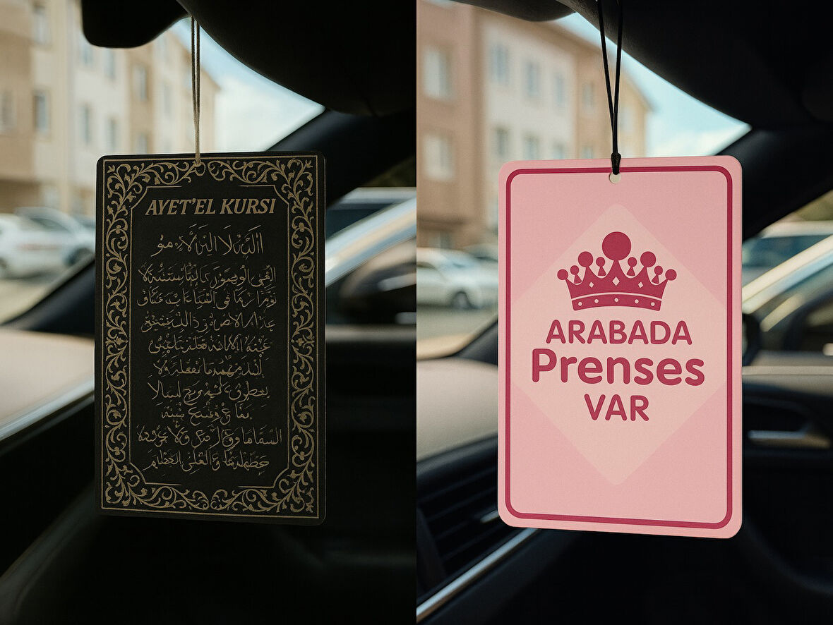 Ayetel Kürsi ve Arabada Prenses Var - İkili Oto Kokusu - Dekoratif Araç Kokusu ve Aksesuarı