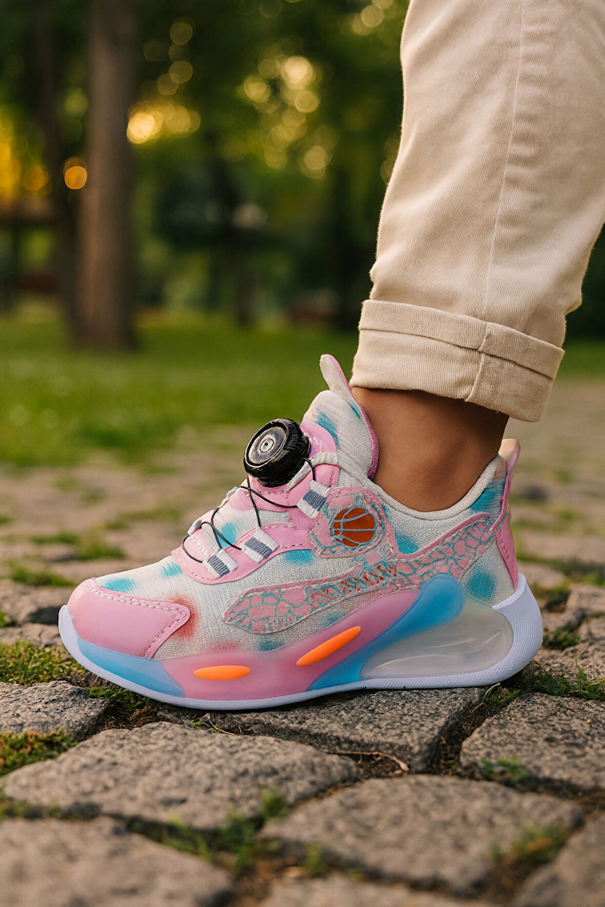 Çocuk Spor Ayakkabı Sneaker Renkli Desenli BOA Telli Bağcık Kız & Erkek İçin Rahat ve Kaymaz Tabanlı