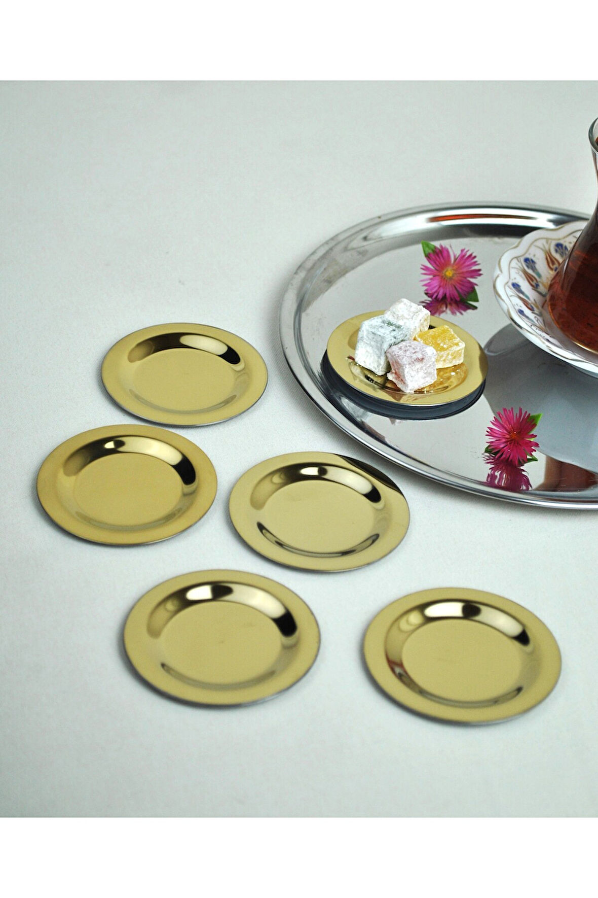 6 Adet Çelik Mini Lokumluk ve Çay Bardak Kapağı Çok Amaçlı
