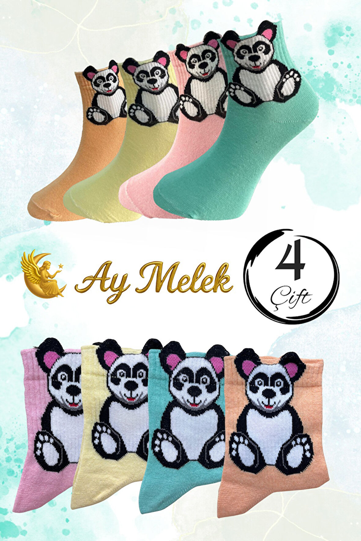 Kadın Çorap (4 Çift) Doğal Pamuklu Desenli Yetişkin Kız Çocuk Çorabı