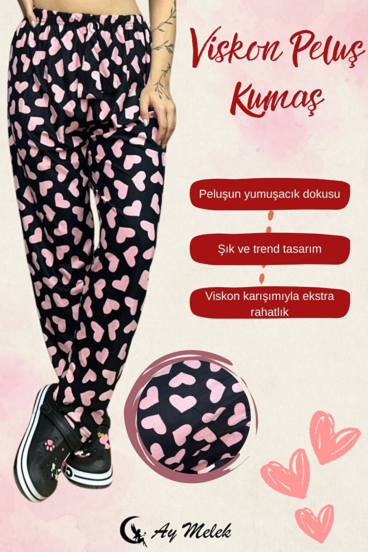 Kadın Pijama Soft Pamuklu İnce Nefes Alan Peluş Tek Alt Pijama