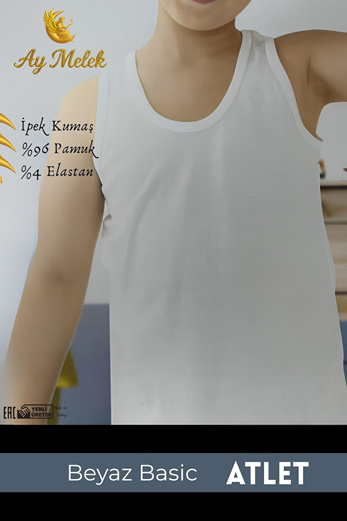 Erkek Çocuk Kalın Askılı Atlet / Tişört Organik Pamuklu Oval Yaka