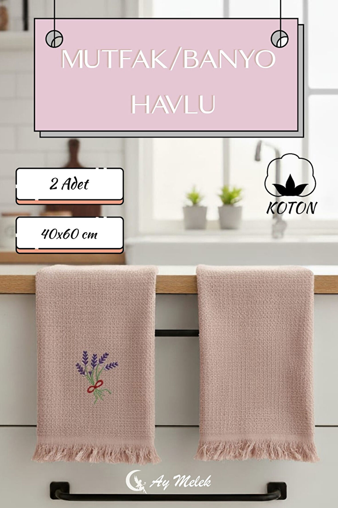 Mutfak ve Banyo Havlusu 2`li %100 Pamuklu Nakışlı El Havlusu