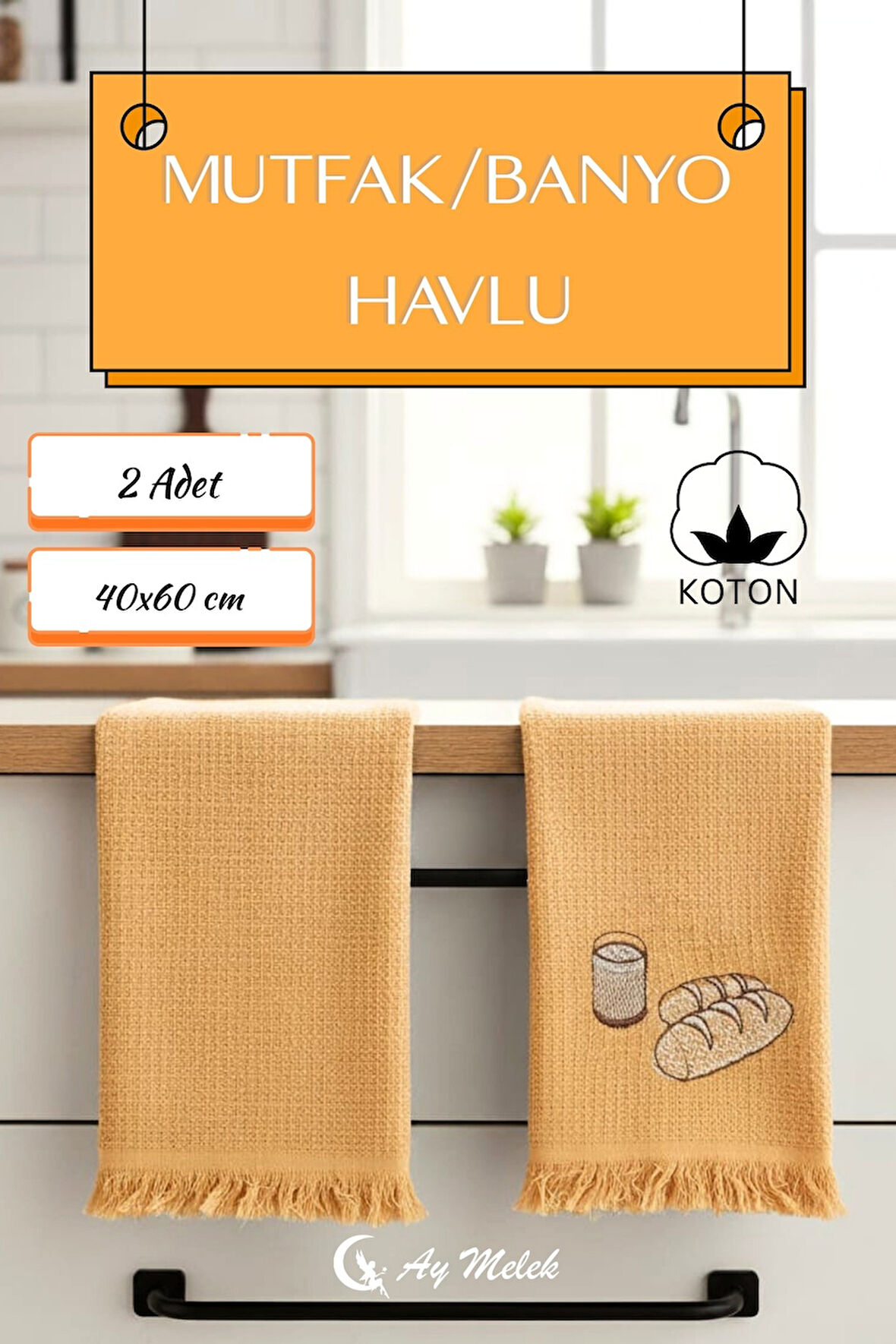 Mutfak ve Banyo Havlusu 2`li %100 Pamuklu Nakışlı El Havlusu