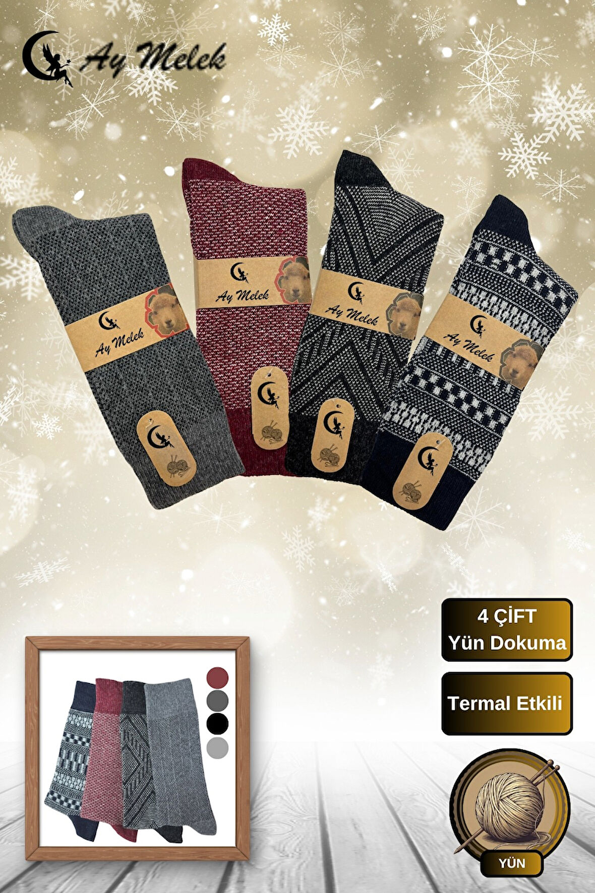 Erkek Çorap Burun Termal Etkili Kışlık Dikişsiz (4 Çift) Sıkmayan Lastikli Yün Çorap