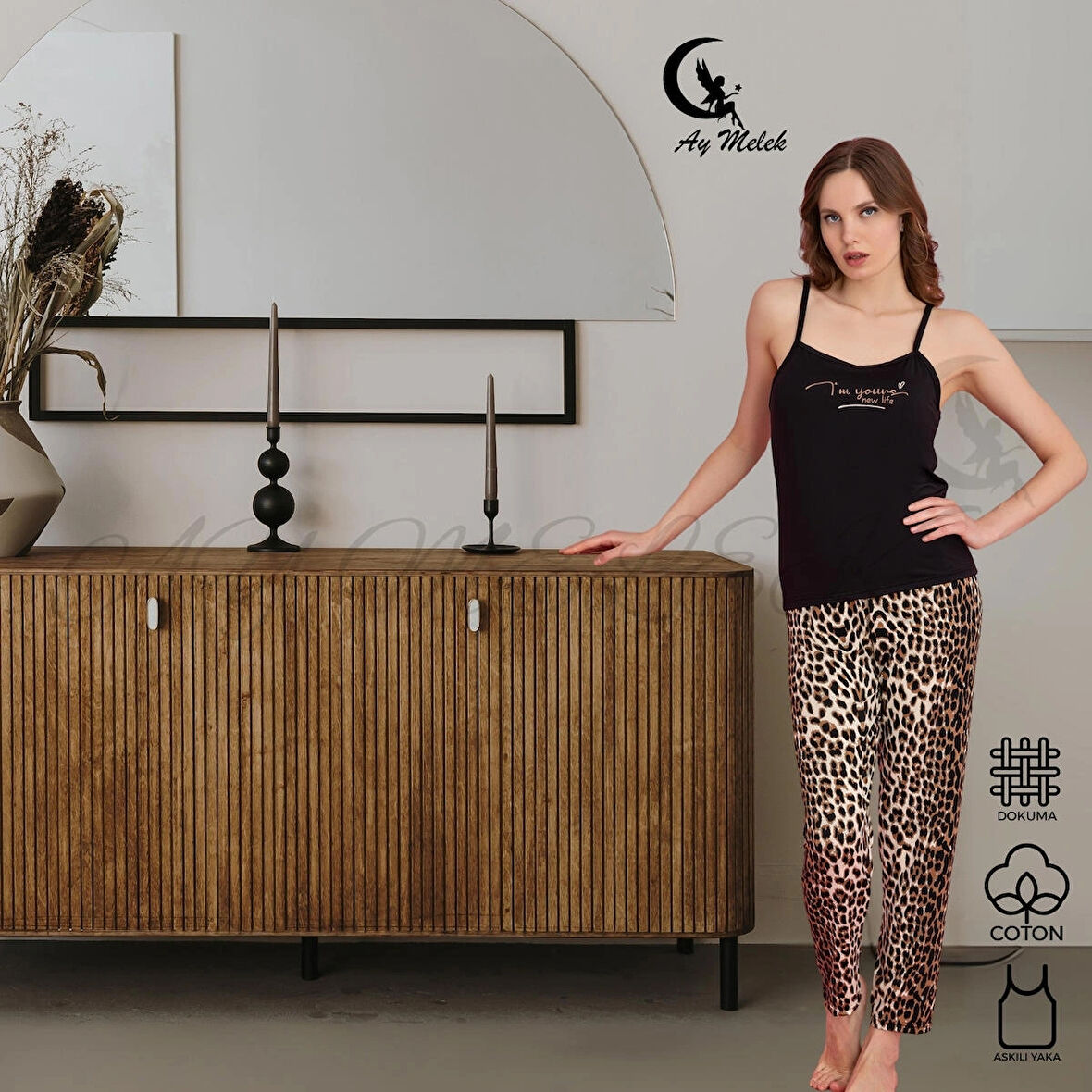 Kadın Pijama Takımı Pamuklu Lüx Askılı Pijama Seti