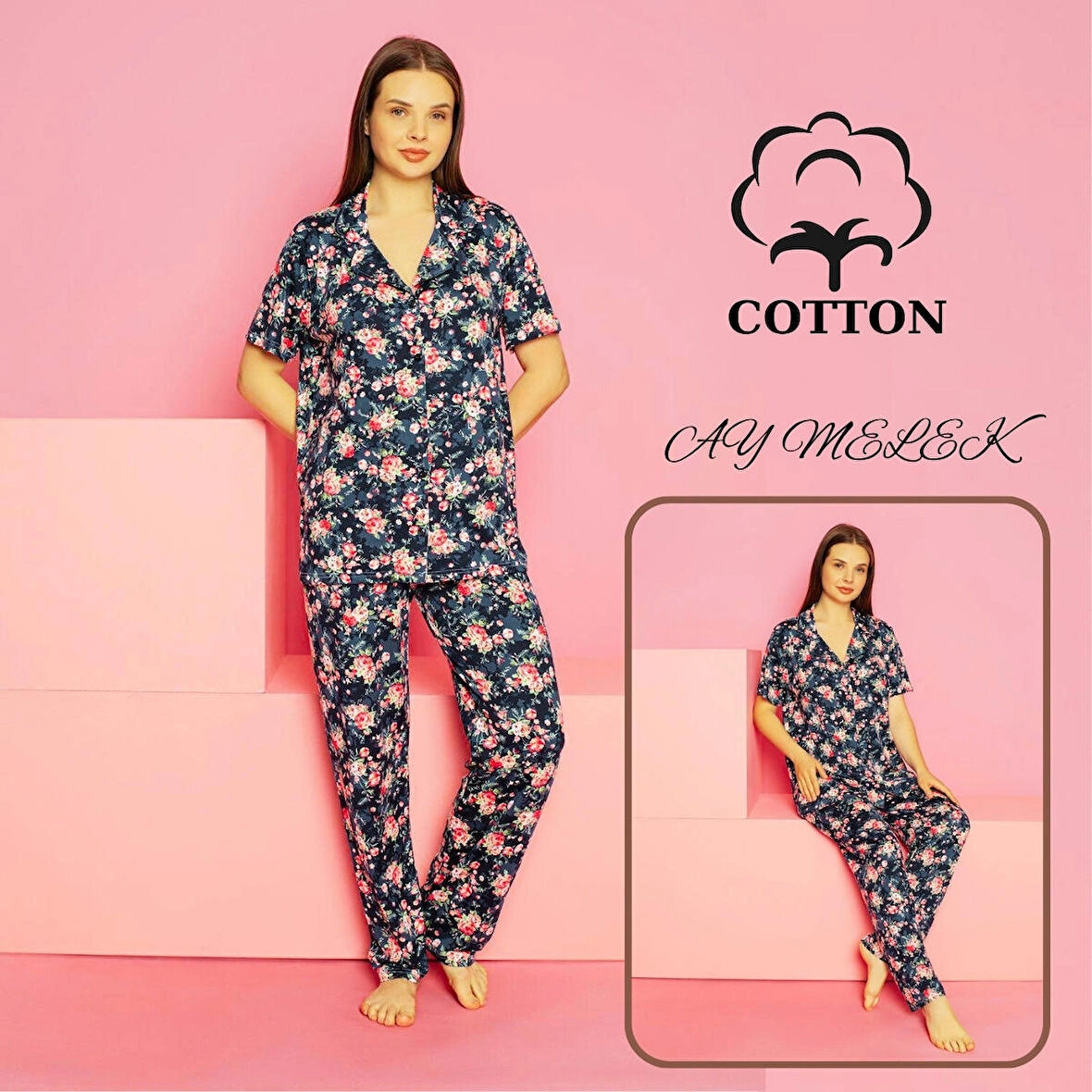 Kadın Pijama Takımı %100 Pamuklu Gömlek ve Pijama Seti