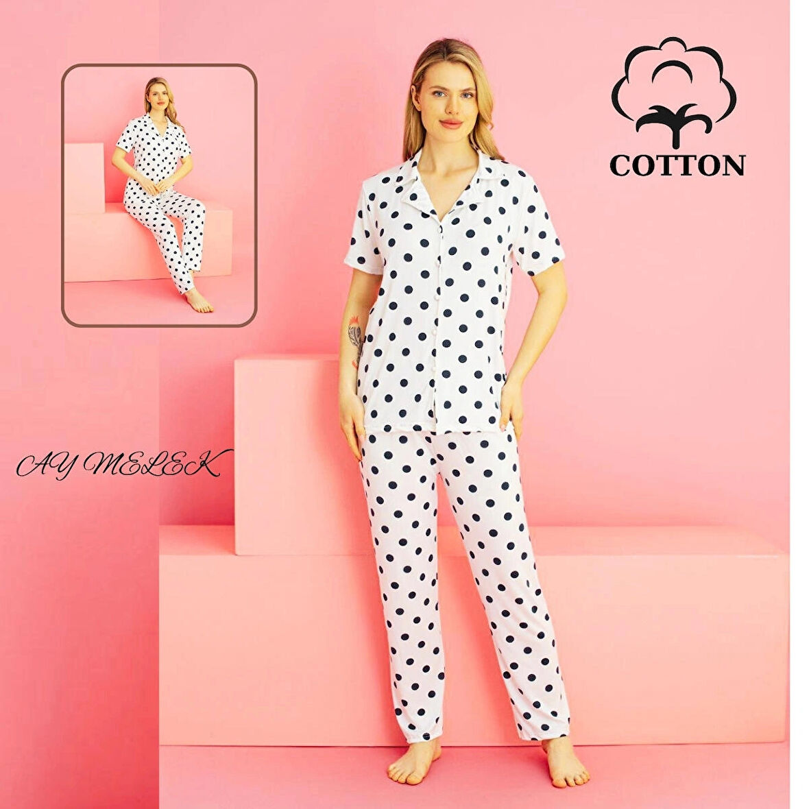 Kadın Pijama Takımı %100 Pamuklu Gömlek ve Pijama Seti