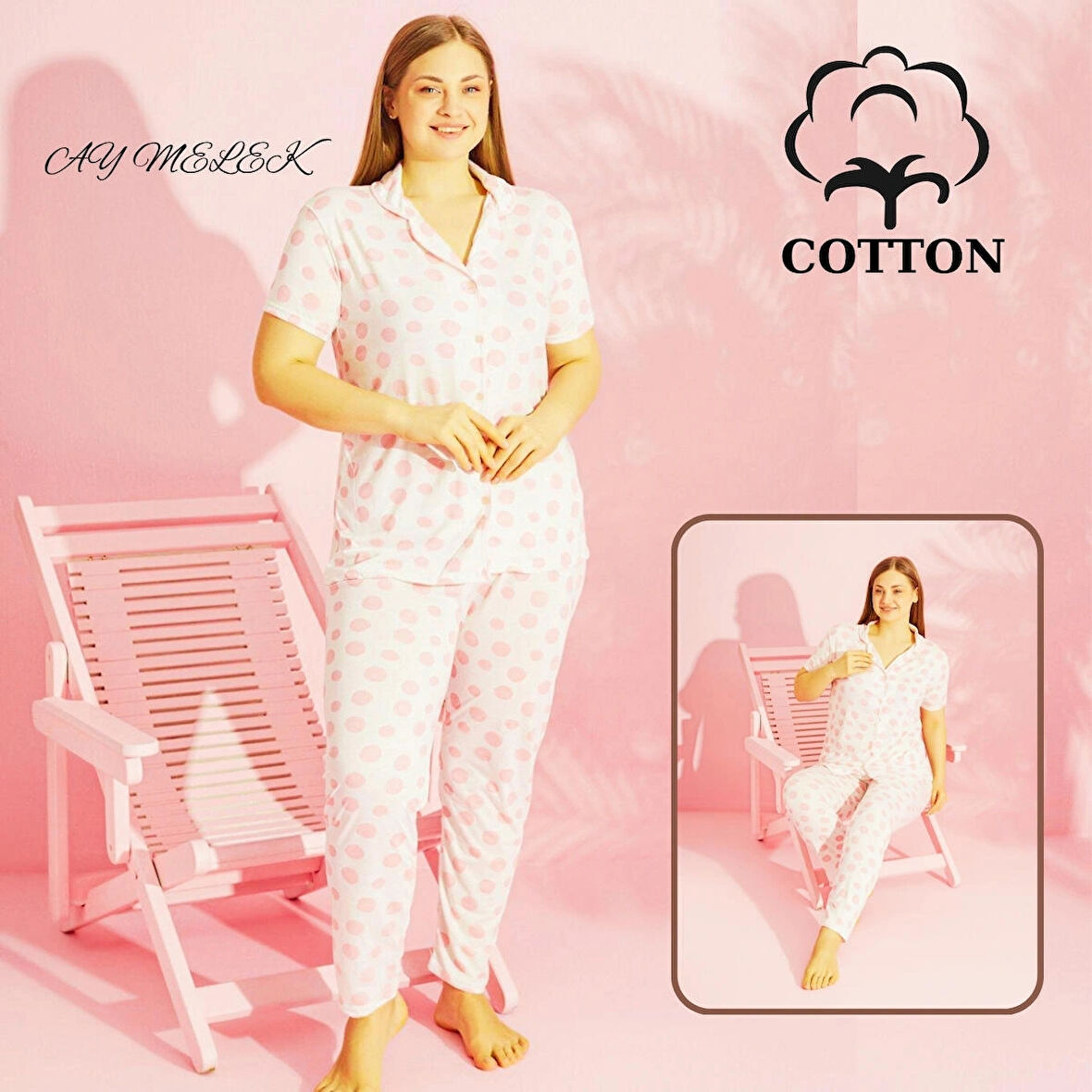 Kadın Pijama Takımı Pamuklu Geniş Beden Gömlek ve Pijama Seti (Battal Boy)