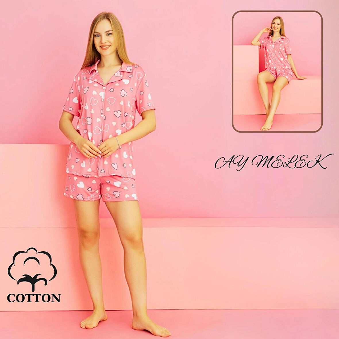 Kadın Pijama Takımı %100 Pamuklu Şort ve Pijama Seti