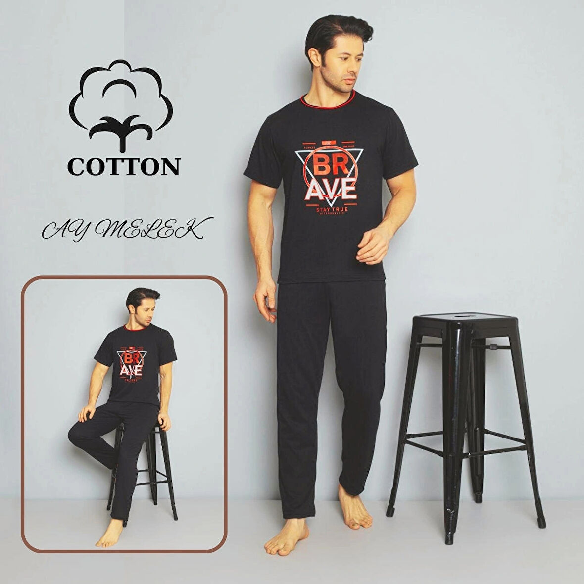 Erkek Pamuklu Pijama Takımı Cotton Gömlek ve Pijama Seti