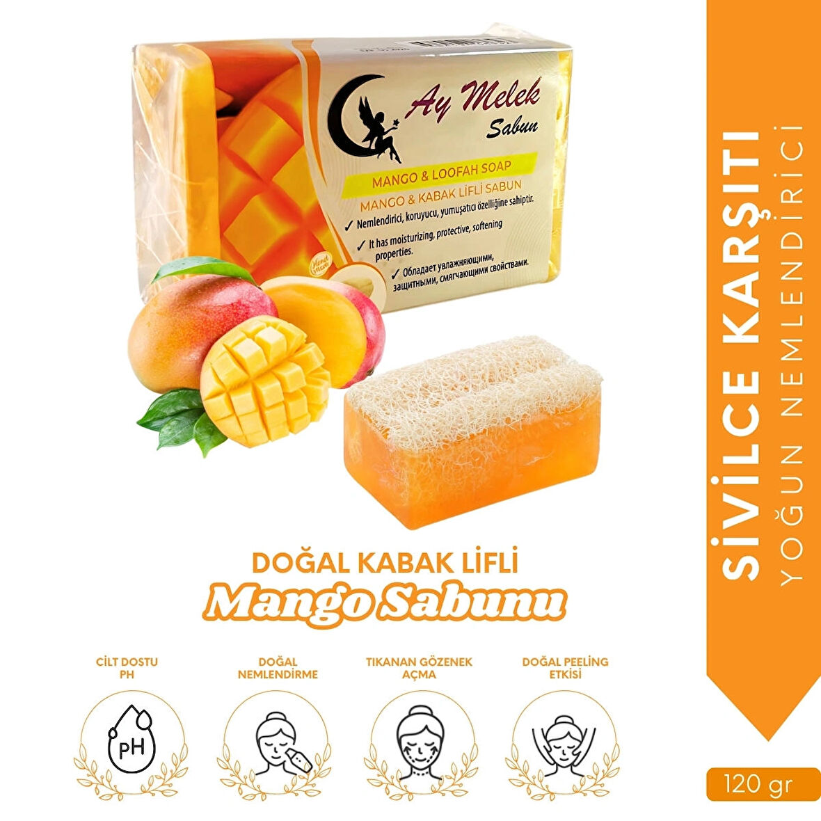 Mango Özlü Doğal Kabak Lifli Güzellik Sabunu Cilt Kırışıklık Önleyici Etkili