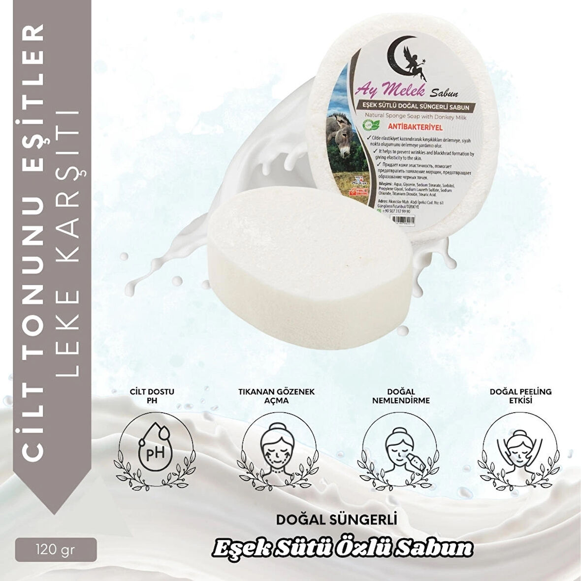 Eşek Sütü Özlü Süngerli Doğal Güzellik Sabunu Cilt Kırışıklık Önleyici Etkili