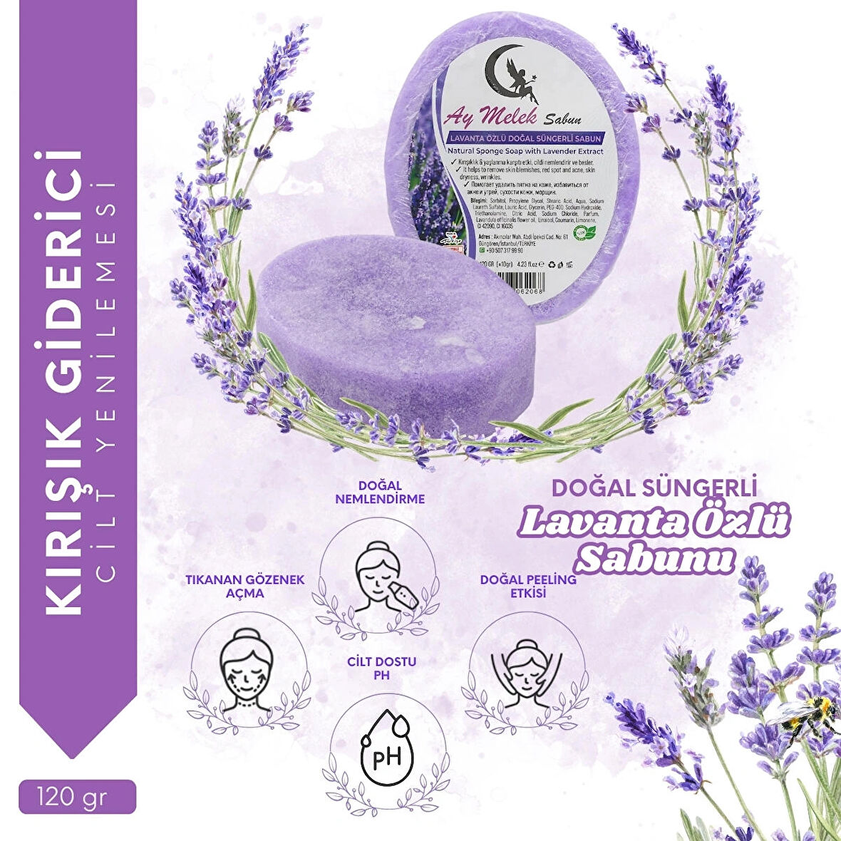 LAVANTA Özlü Süngerli Doğal Güzellik Sabunu Cilt Kırışıklık Önleyici Etkili