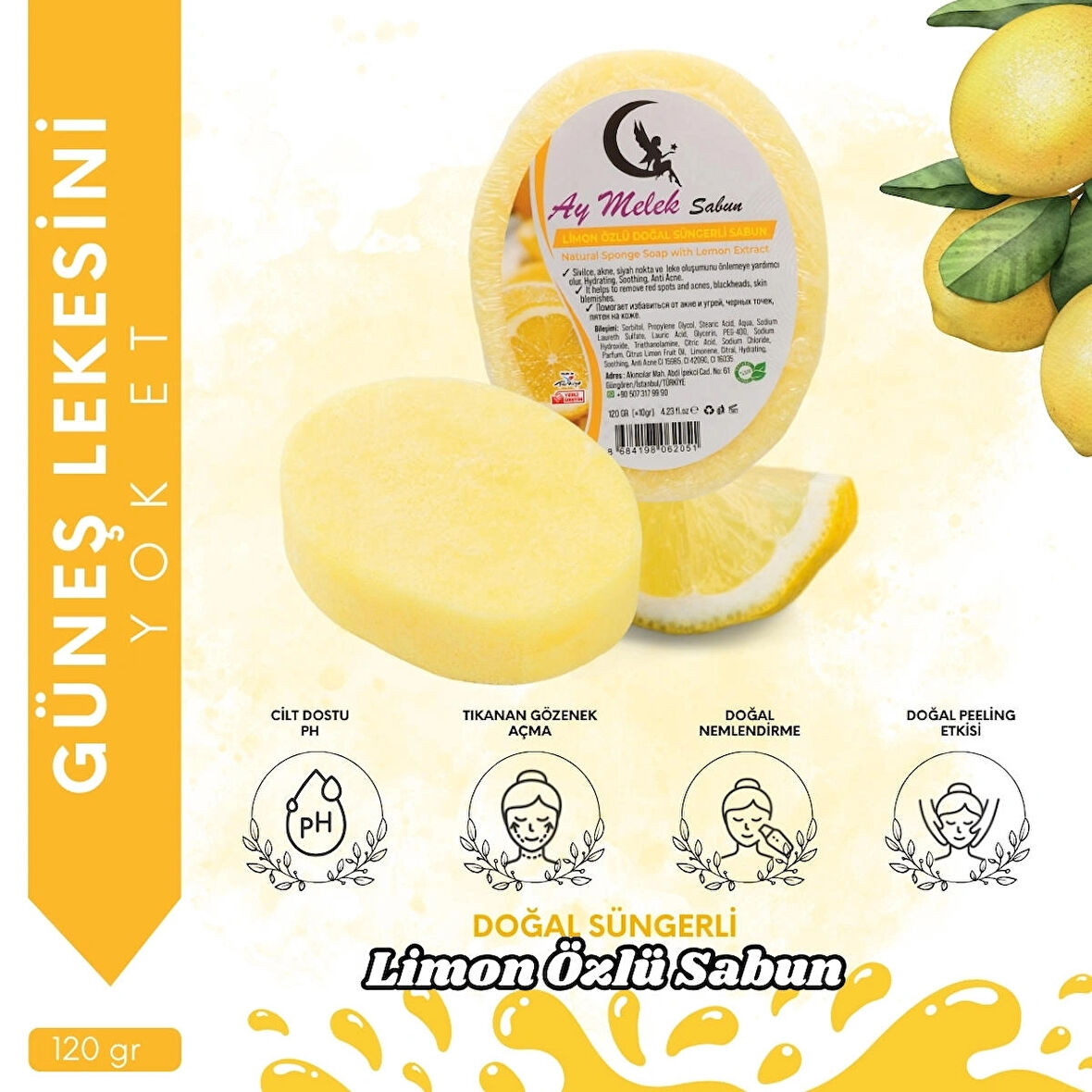 LİMON Özlü Süngerli Doğal Güzellik Sabunu Cilt Kırışıklık Önleyici Etkili